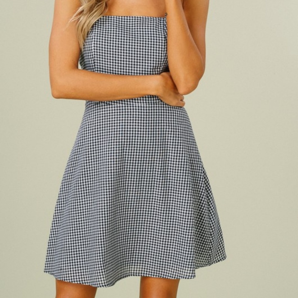 SOLD OUT Gingham Print Straight Neck Dress - Picture 4 of 5